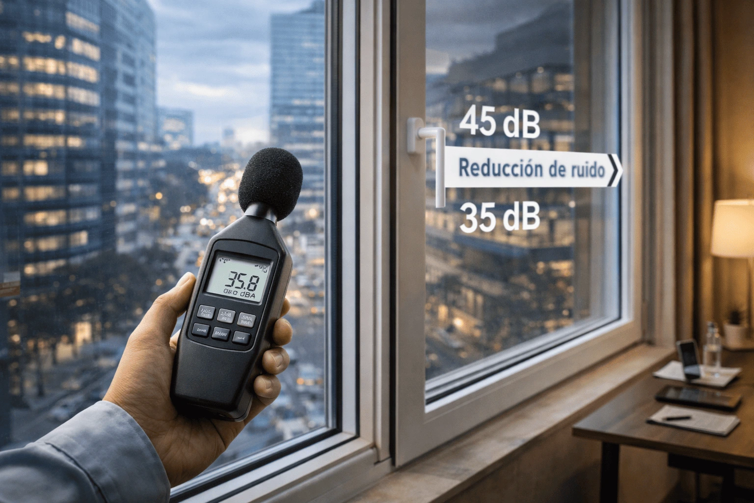 Medición de decibeles en ventanas termoacústicas para comprobar reducción real de ruido